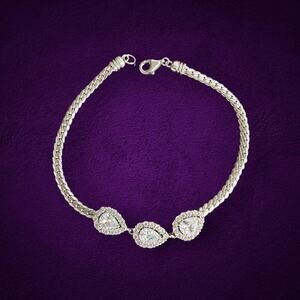 925 Sterling Silver Bridal Bracelet 7.5” Pear Cut Clear Stones Wedding Jewelry